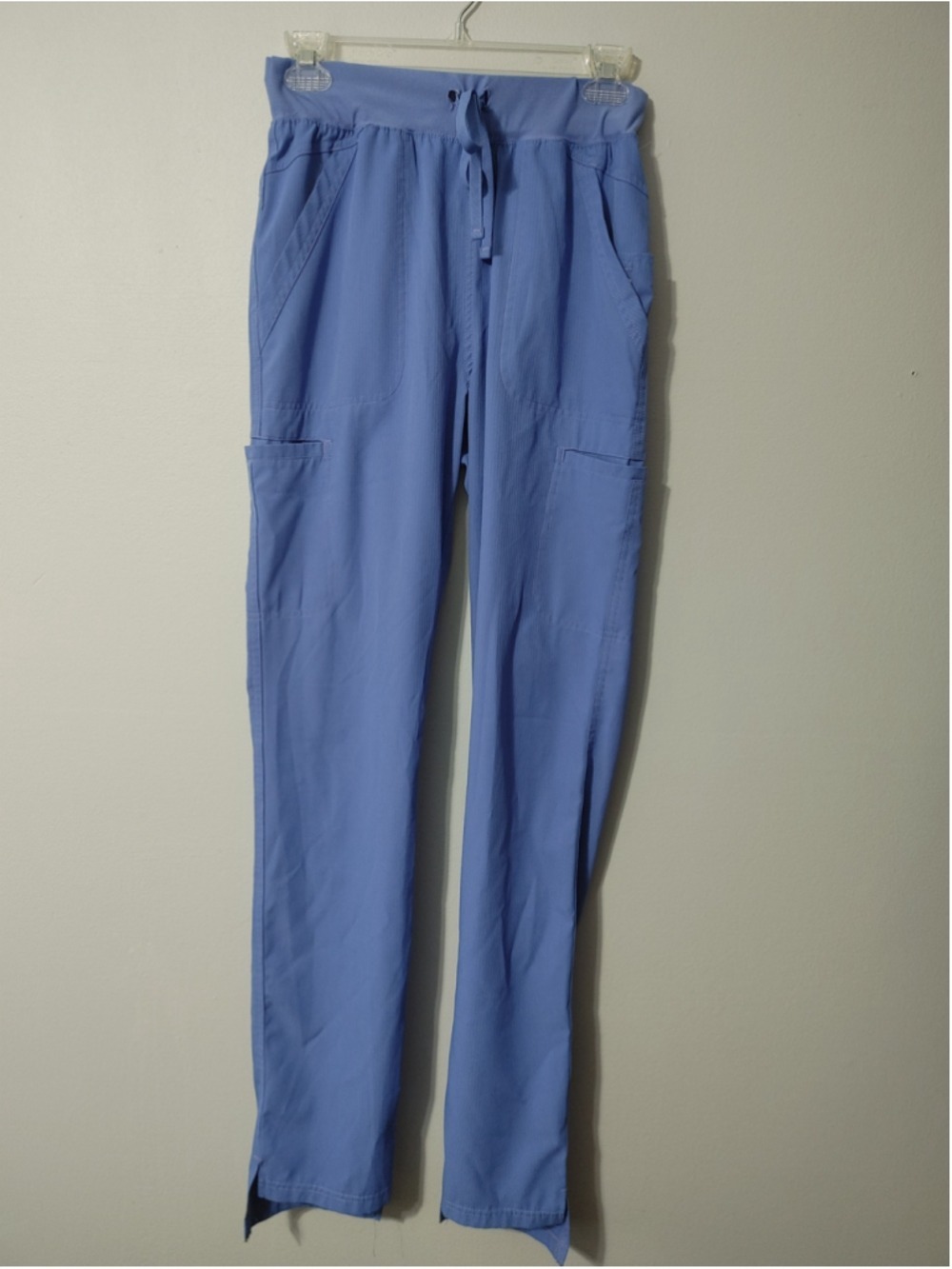 Women's Elle Blue Cargo Pocket Scrub Pants Size XS Tall "Je Crois En"
